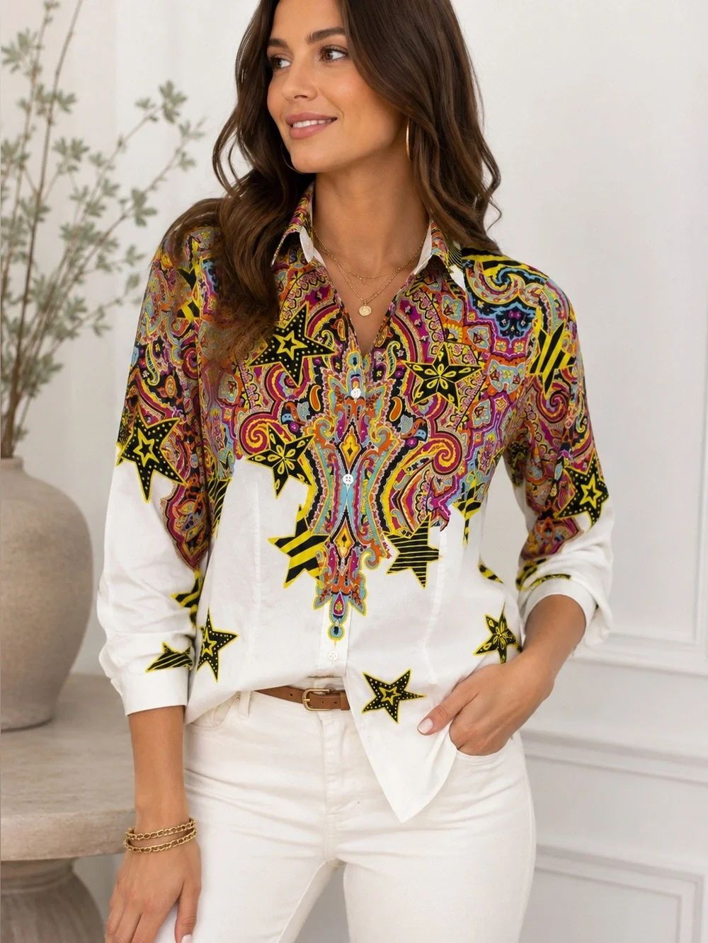 Etro Milano Star Paisley Print Cotton Button Front Shirt Made in Italy Sz 6